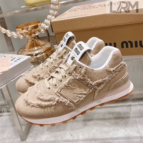 miu miu nb 574|New Balance 574 x Miu Miu denim sneakers.